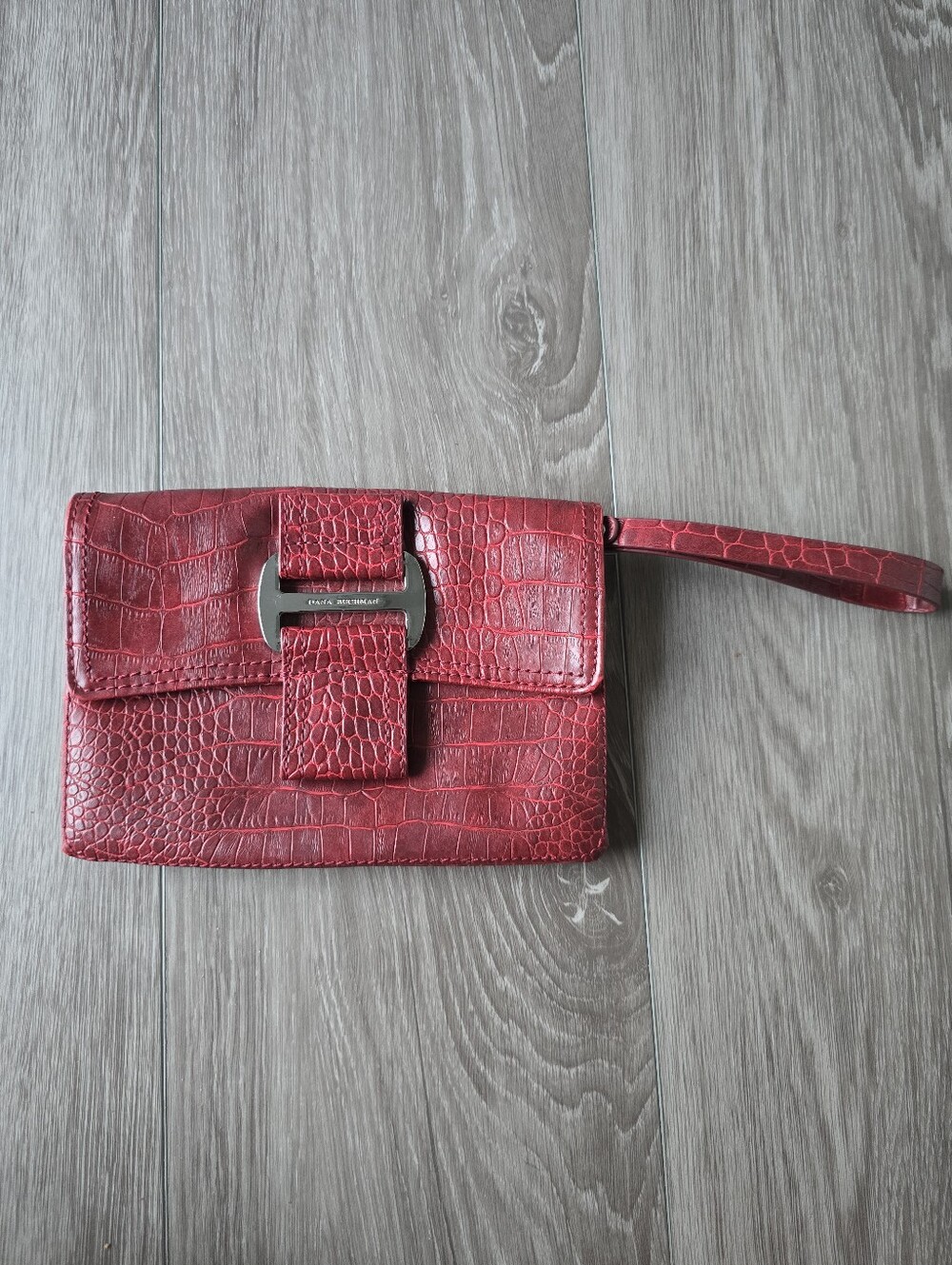 Dana Buchman Red Croc Embossed Wristlet Clutch Wallet Logo Zebra Lined Purse